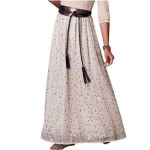 SOFT SURROUNDINGS Women’s Silver Sequin Beaded Chiffon Maxi Skirt